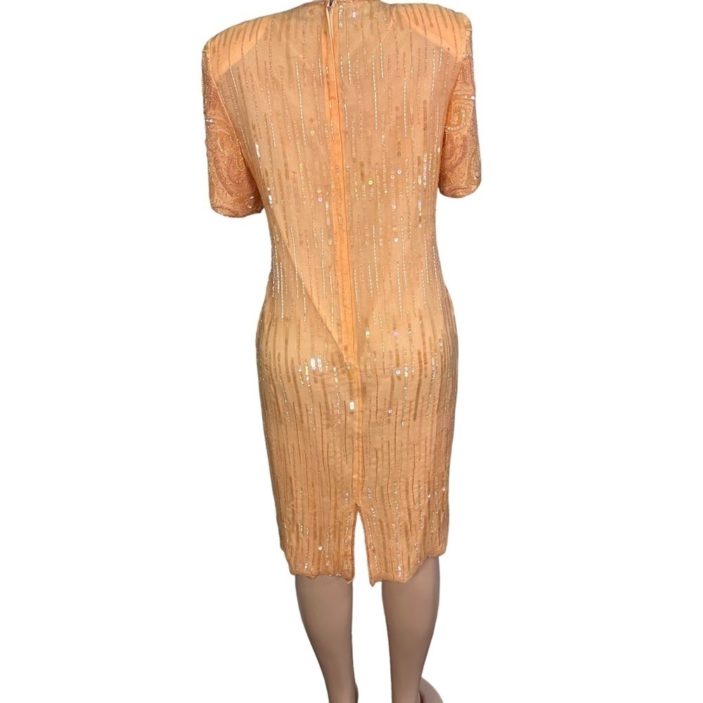 Jewel Queen Vintage Dres Sherbert Orange Short Sleeve Silk - Picture 6 of 12